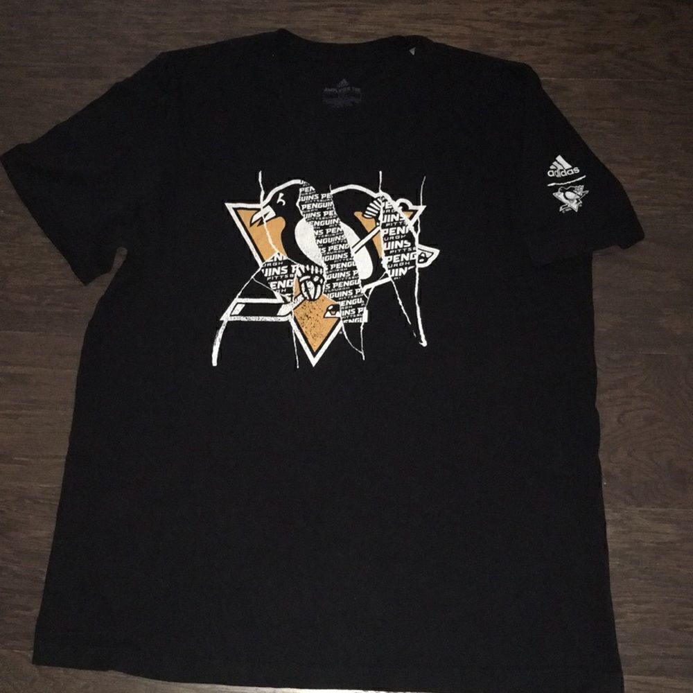 Black amplifier adidas Pittsburgh Penguins NHL Hockey League t shirt L mens